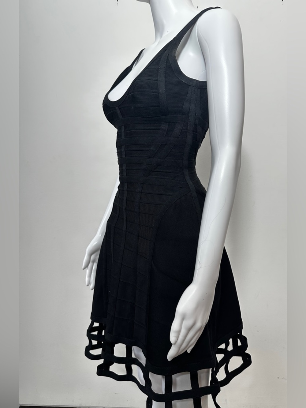 Herve Leger Viviene Black Bandage Cage Hem Dress XS